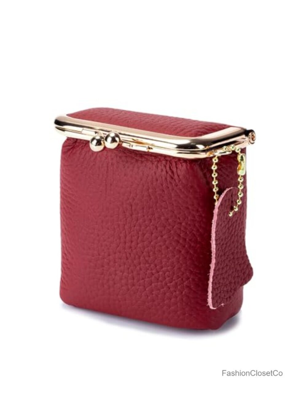 Genuine Leather Coin Purse with Kiss Lock Mini Wallet Key Storage Square Pouch